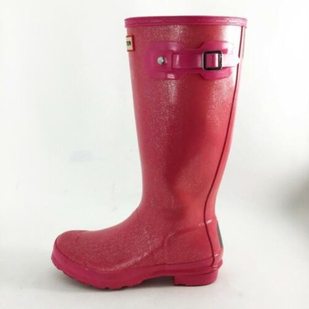 Hunter Original Glitter Fin Rain Boots Tall Pink Sparkle Big Kids Youth Girls 5 - Picture 6 of 11